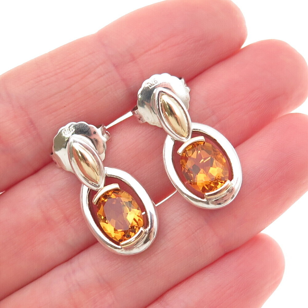 Lorenzo 970 Silver 18K Gold Real Oval-Cut Citrine Dangle Earrings